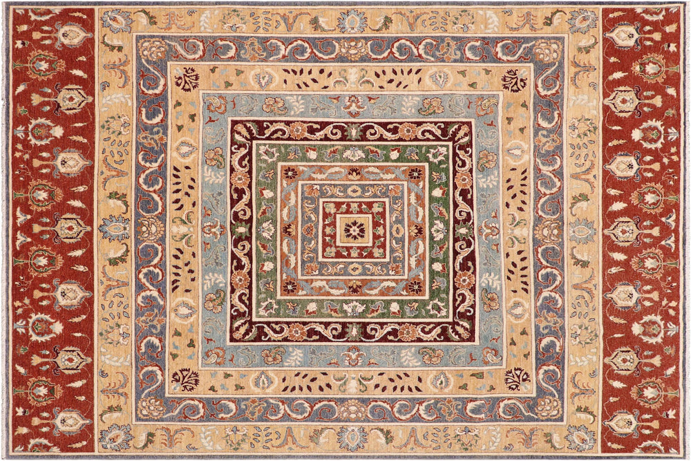 handmade Geometric Kurjean Tan Rust Hand Knotted RECTANGLE 100% WOOL area rug 9x12