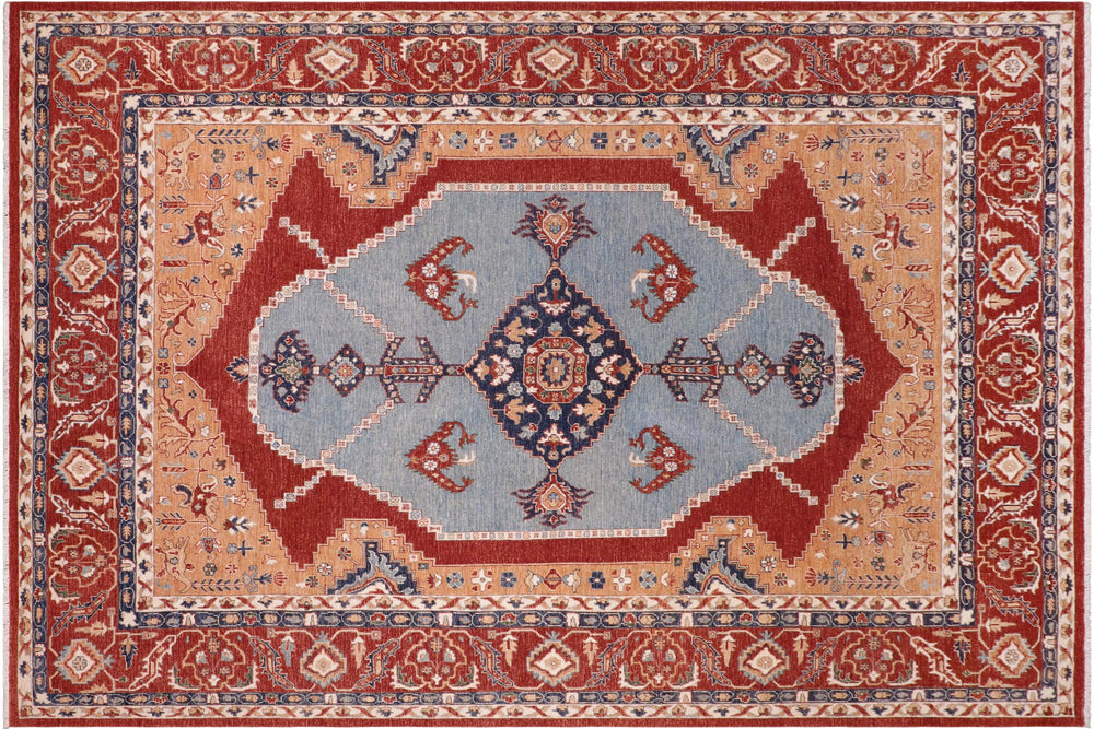 handmade Traditional Kafkaz Orange Rust Hand Knotted RECTANGLE 100% WOOL area rug 9' x 12'
