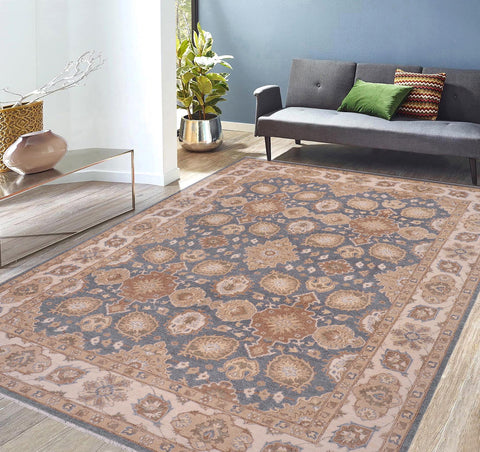 handmade Traditional Kafkaz Bluish Gray Beige Hand Knotted RECTANGLE 100% WOOL area rug 9' x 12'