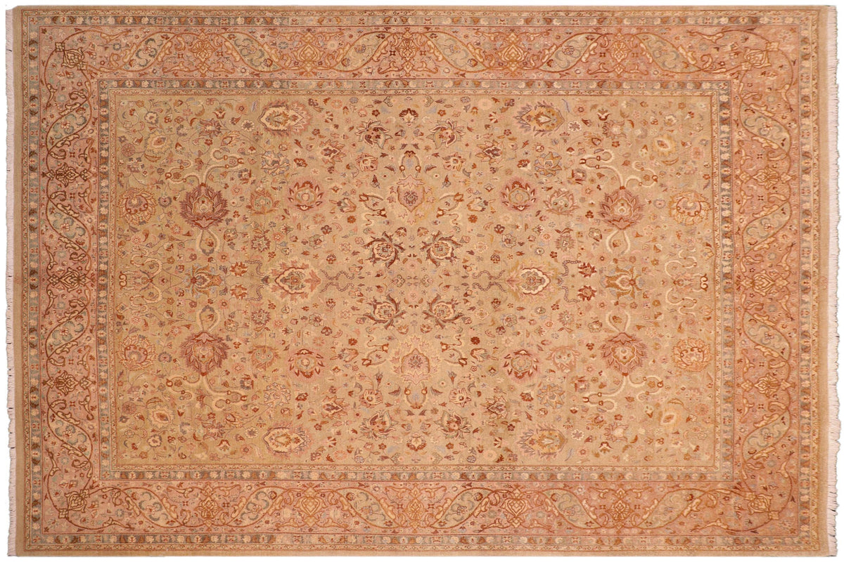 8x10 hand knotted Vegetable Dyed wool rug in taupe and brown - Kashan Tonya