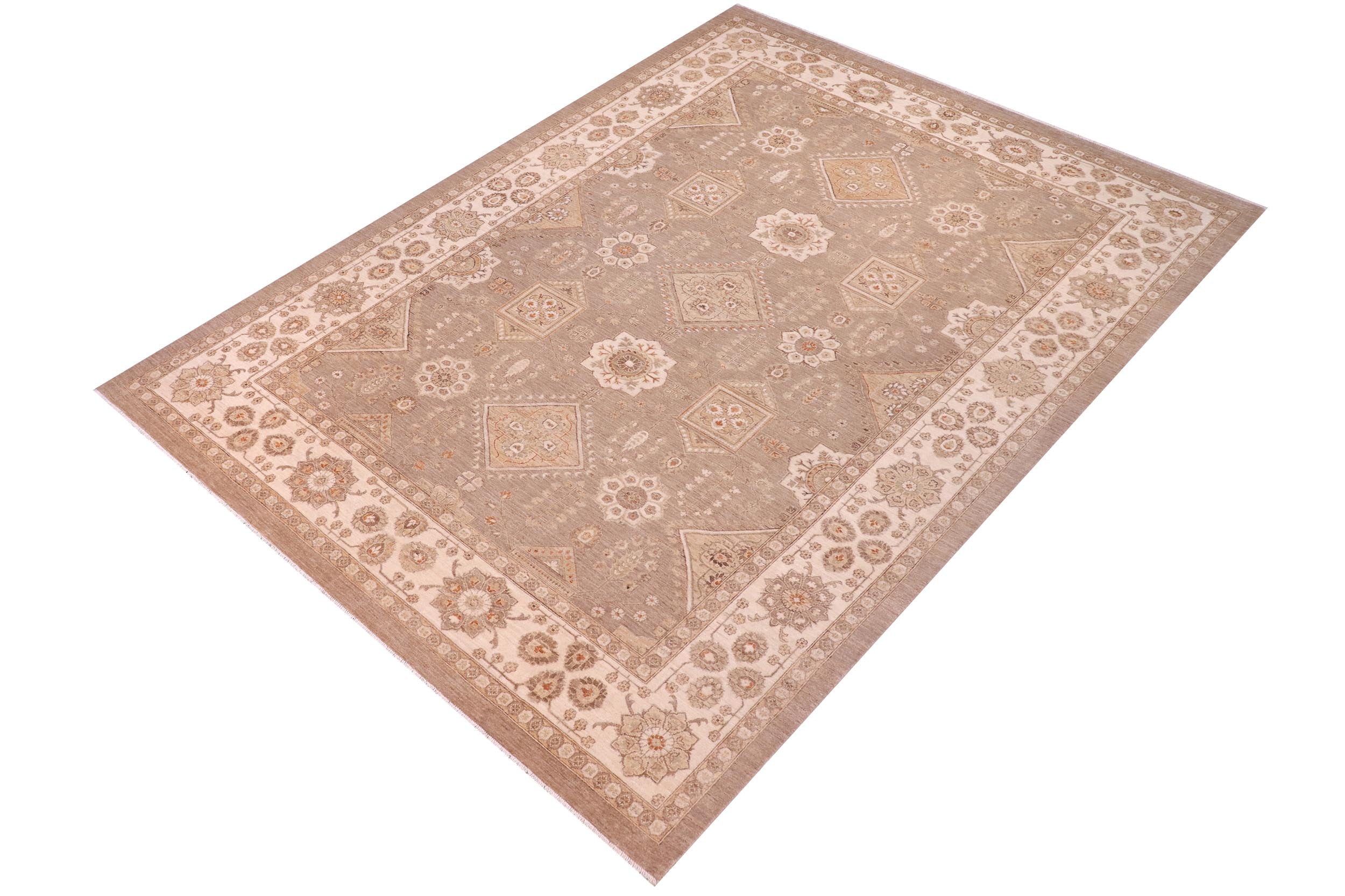 handmade Traditional Kafkaz Tan Ivory Hand Knotted RECTANGLE 100% WOOL area rug 10x14
