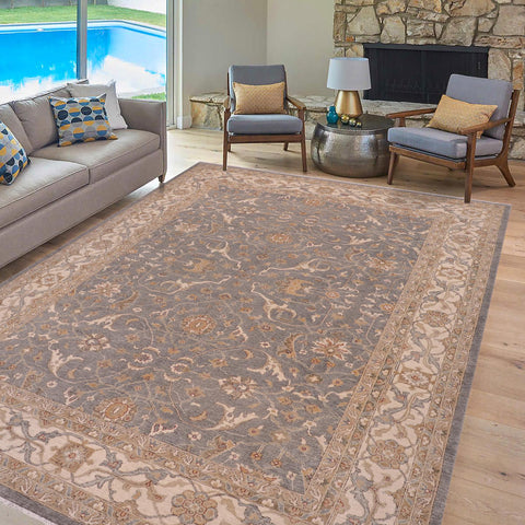 handmade Traditional Kafkaz Lt. Gray Beige Hand Knotted RECTANGLE 100% WOOL area rug 9x12