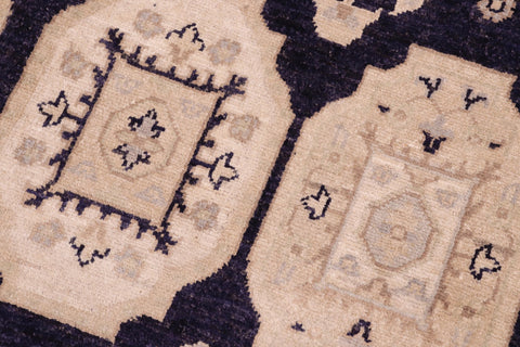 handmade Transitional Kafkaz Blue Tan Hand Knotted RECTANGLE 100% WOOL area rug 5' x 8'