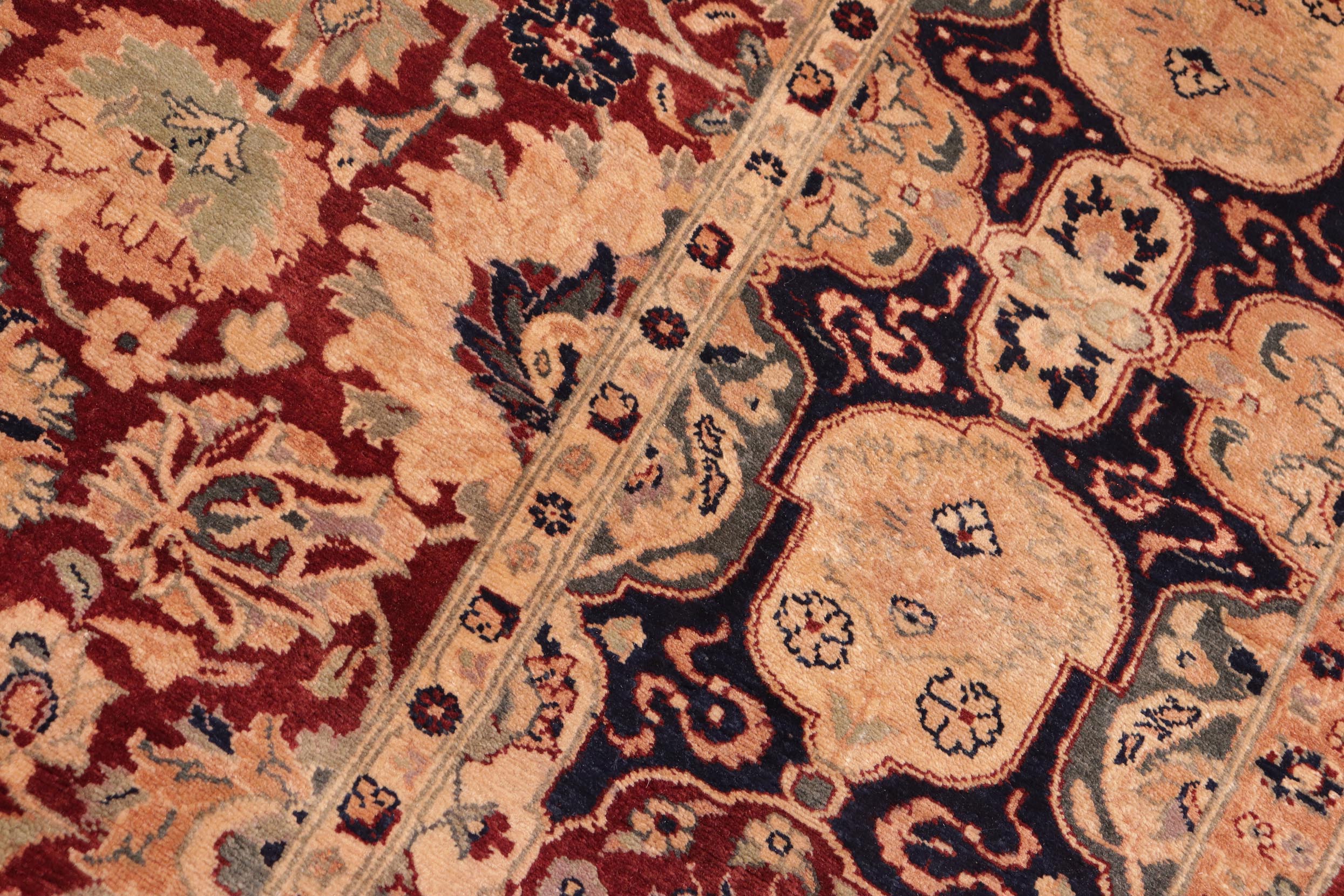 handmade Traditional Lahore Maroon Blue Hand Knotted RECTANGLE 100% WOOL area rug 8x10