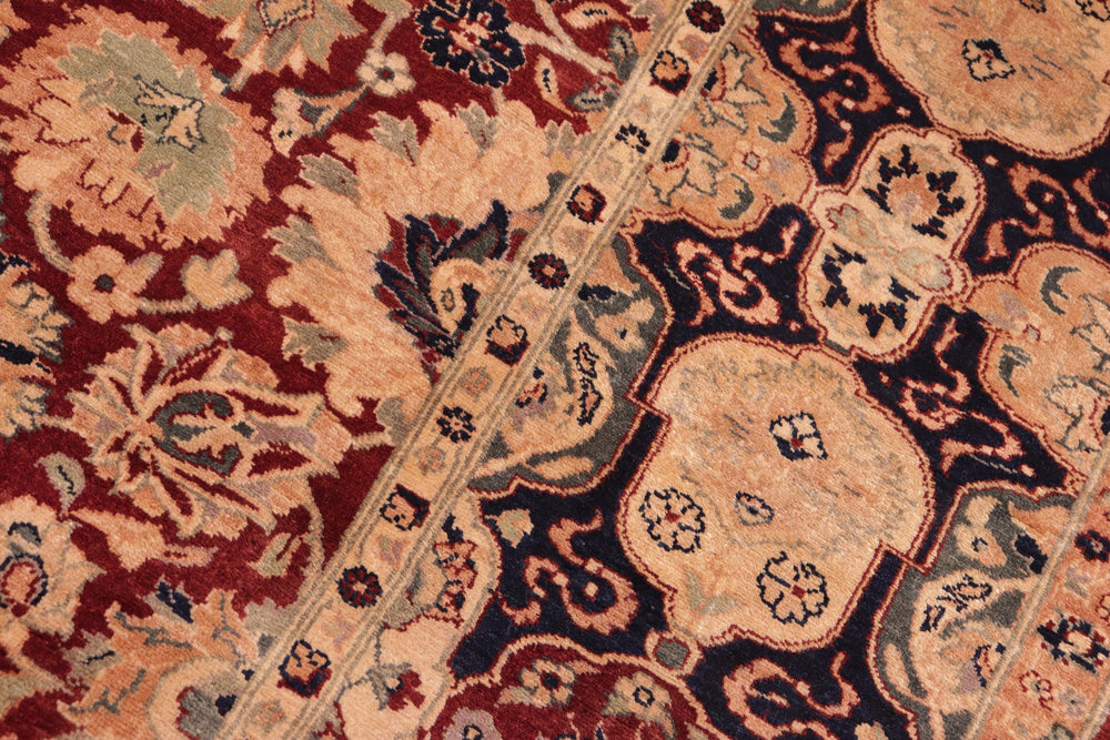 handmade Traditional Lahore Maroon Blue Hand Knotted RECTANGLE 100% WOOL area rug 8x10