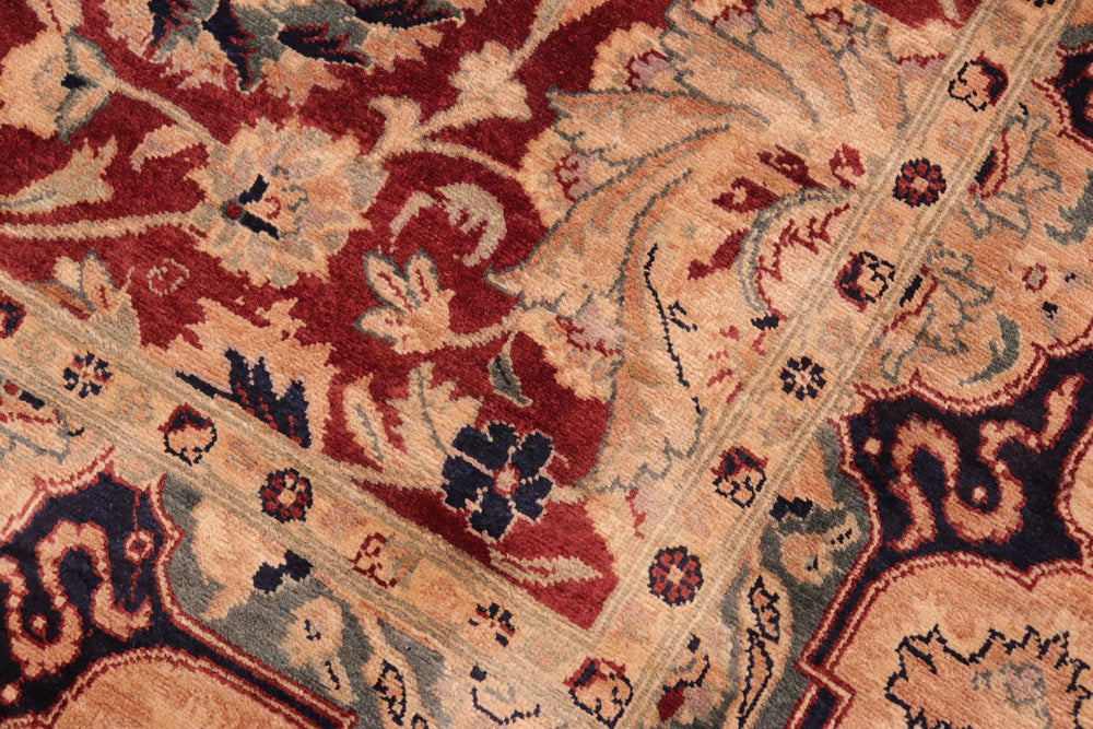 handmade Traditional Lahore Maroon Blue Hand Knotted RECTANGLE 100% WOOL area rug 8x10