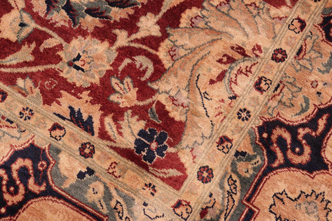 handmade Traditional Lahore Maroon Blue Hand Knotted RECTANGLE 100% WOOL area rug 8x10