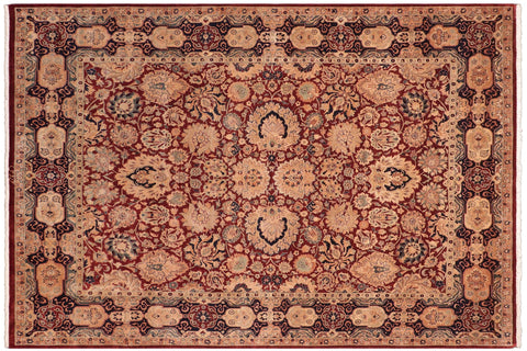 handmade Traditional Lahore Maroon Blue Hand Knotted RECTANGLE 100% WOOL area rug 8x10