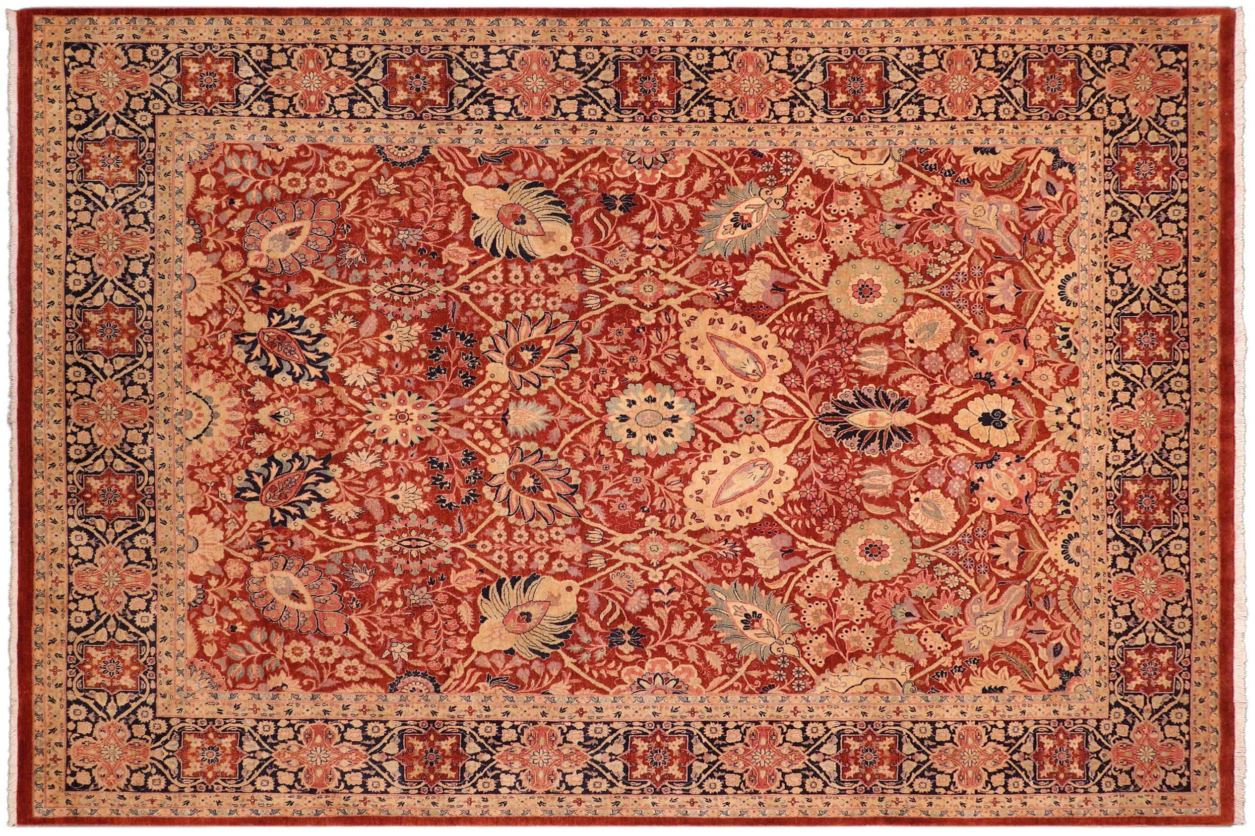 handmade Transitional Shahid Rust Blue Hand Knotted RECTANGLE 100% WOOL area rug 8x10