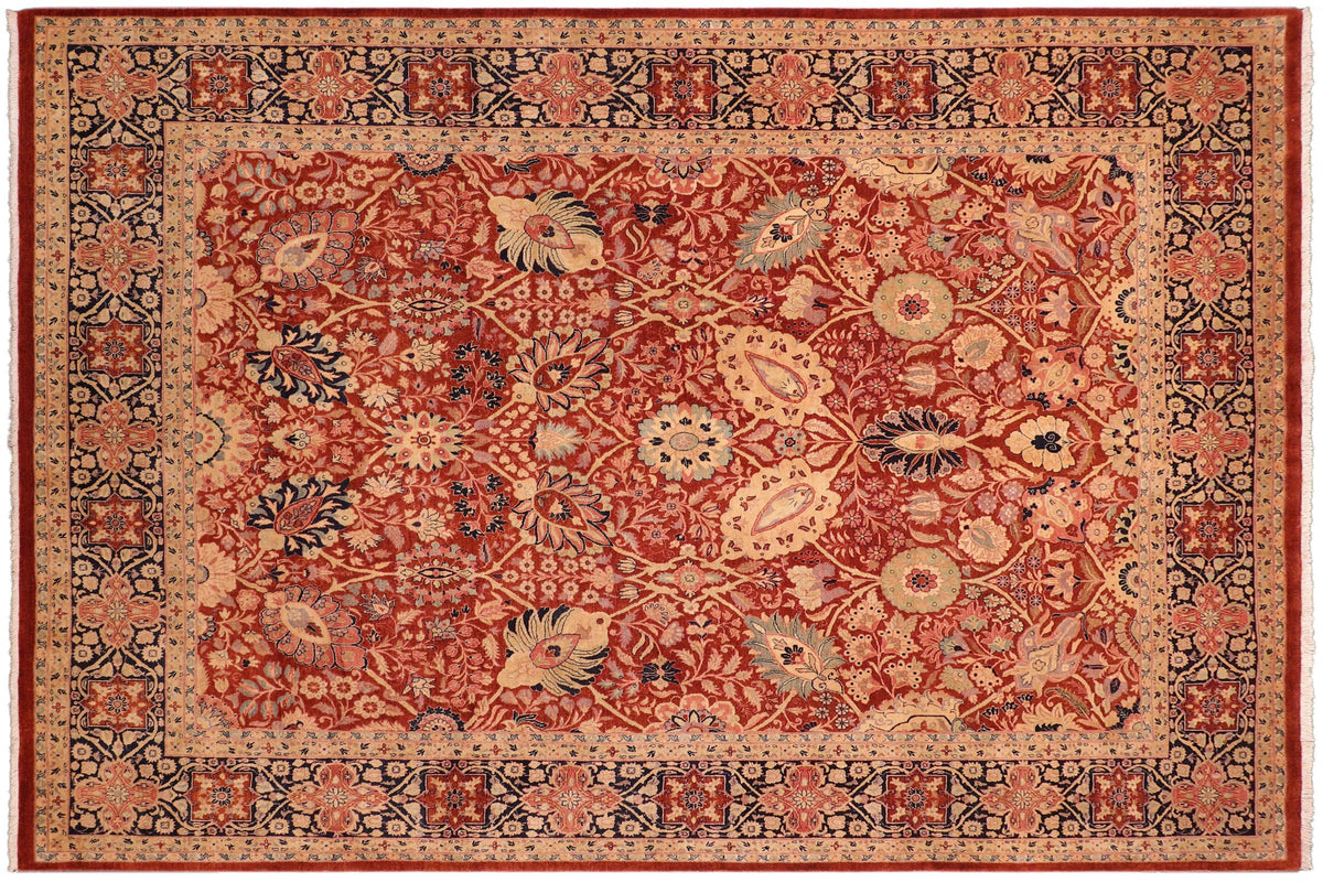 8x10 hand knotted Vegetable Dyed wool rug in rust and blue - Shahid Wilma