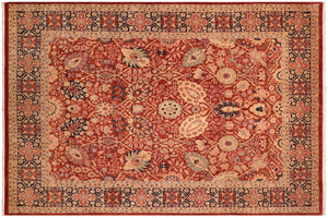 8x10 hand knotted Vegetable Dyed wool rug in rust and blue - Shahid Wilma