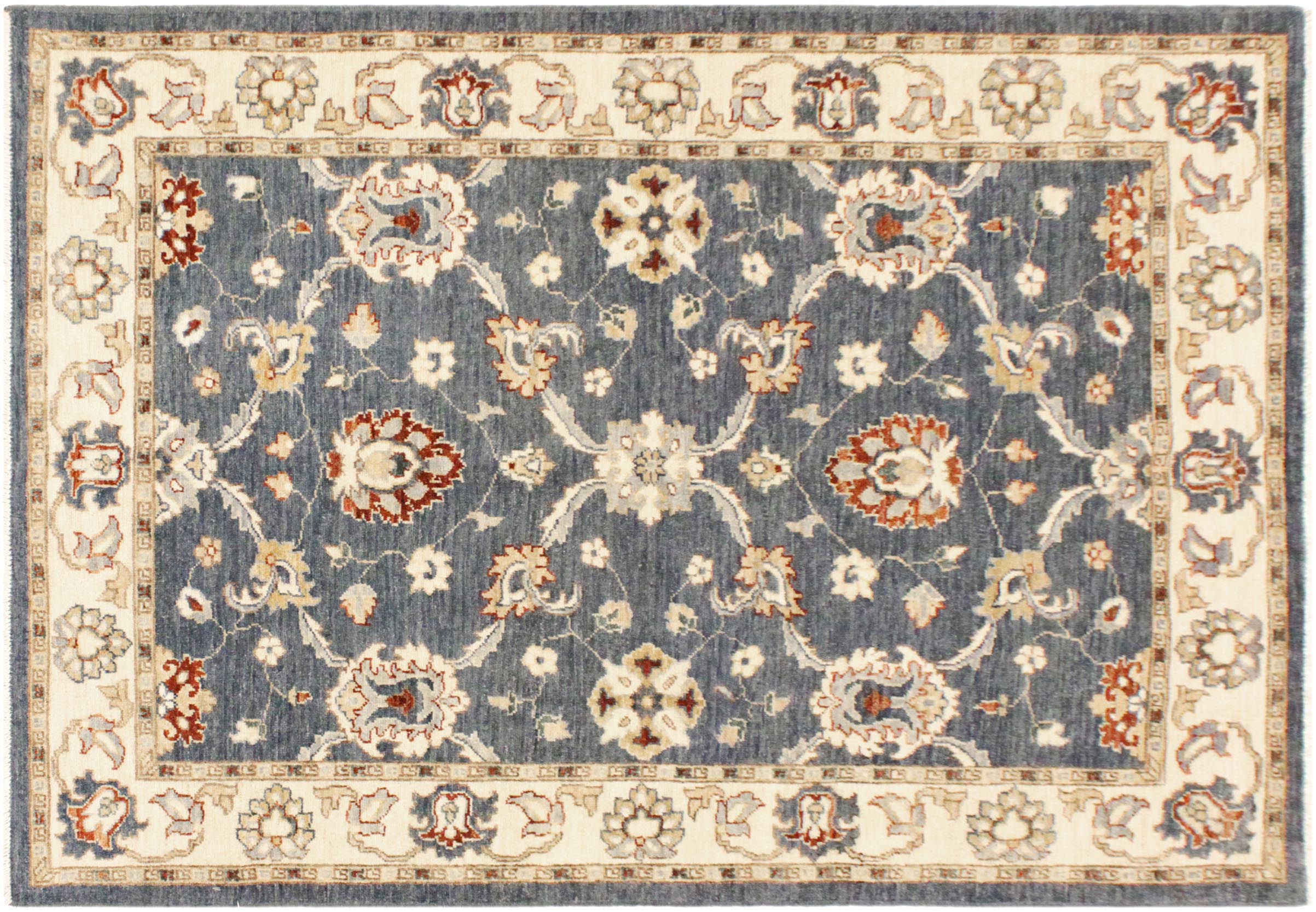 handmade Traditional Kafkaz Blue Ivory Hand Knotted RECTANGLE 100% WOOL area rug 4x6