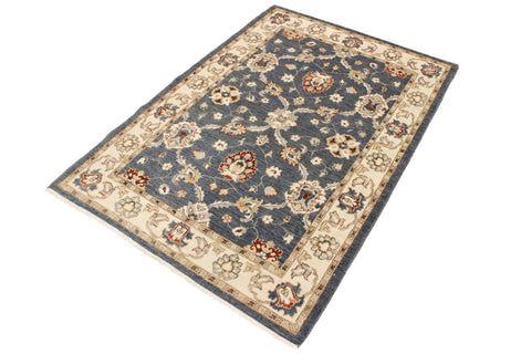 handmade Traditional Kafkaz Blue Ivory Hand Knotted RECTANGLE 100% WOOL area rug 4x6