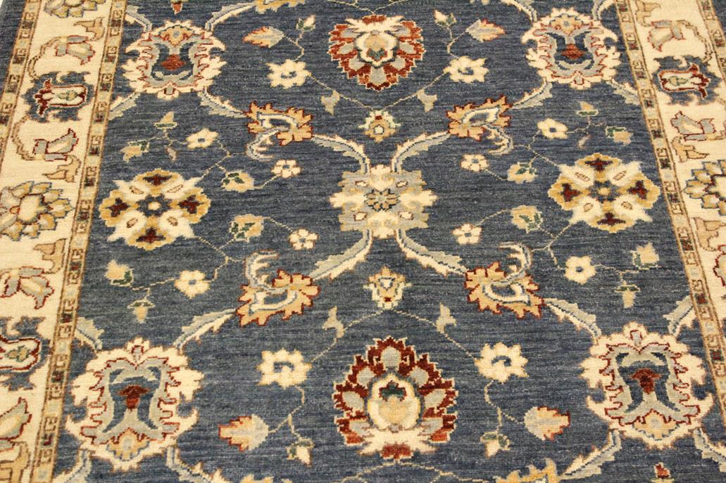 handmade Transitional Kafkaz Blue Ivory Hand Knotted RECTANGLE 100% WOOL area rug 4 x 6