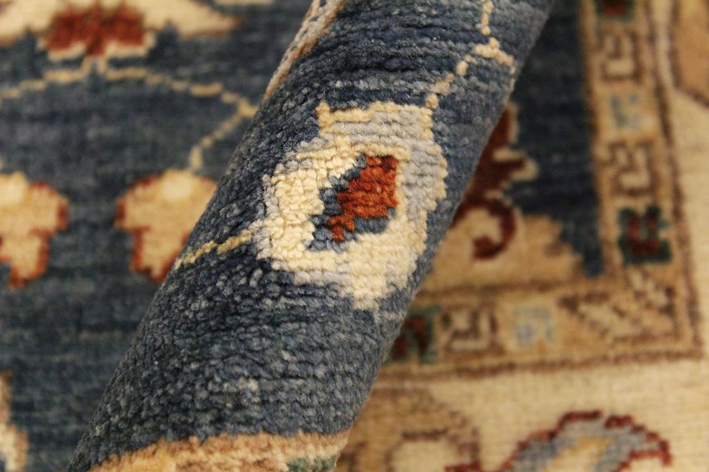 handmade Transitional Kafkaz Blue Ivory Hand Knotted RECTANGLE 100% WOOL area rug 4 x 6