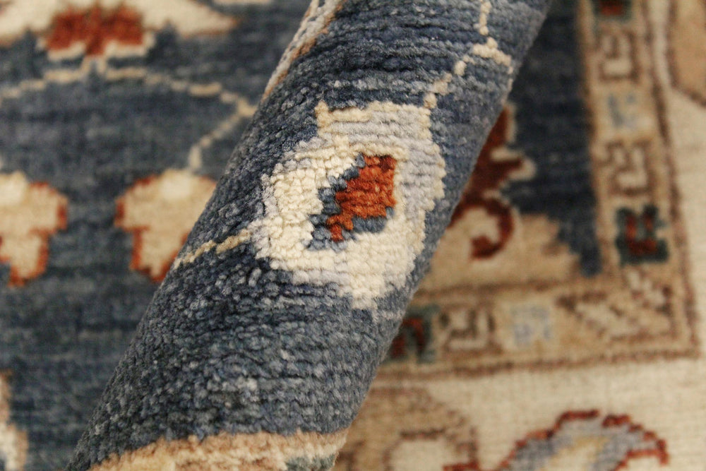 handmade Traditional Kafkaz Blue Ivory Hand Knotted RECTANGLE 100% WOOL area rug 4x6