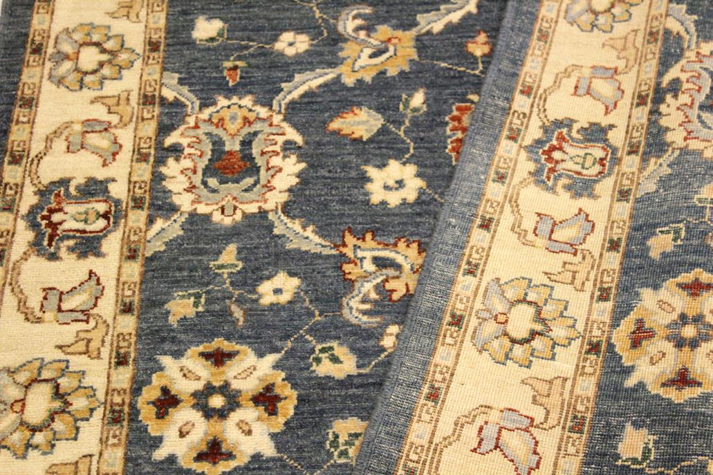 handmade Transitional Kafkaz Blue Ivory Hand Knotted RECTANGLE 100% WOOL area rug 4 x 6