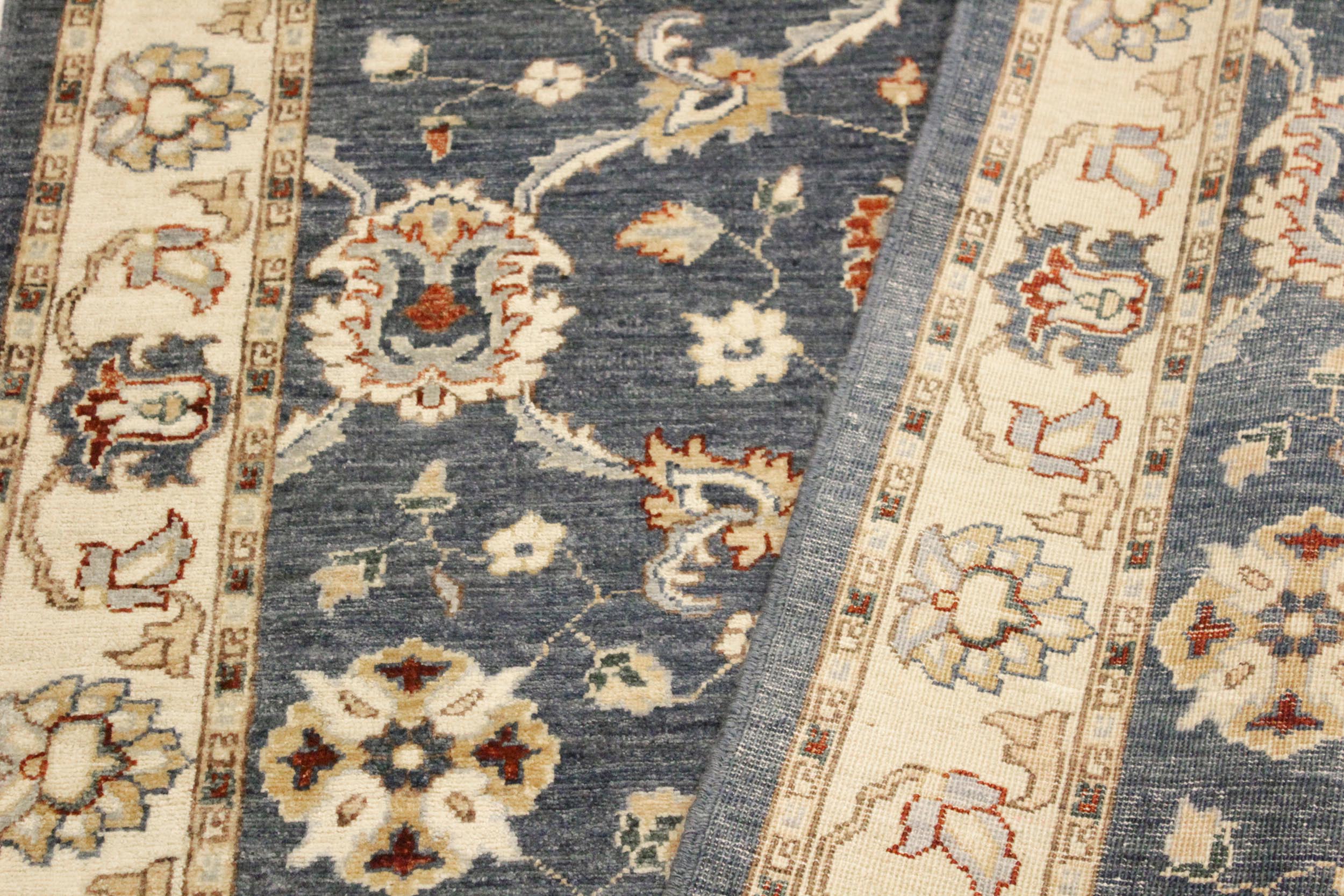 handmade Traditional Kafkaz Blue Ivory Hand Knotted RECTANGLE 100% WOOL area rug 4x6