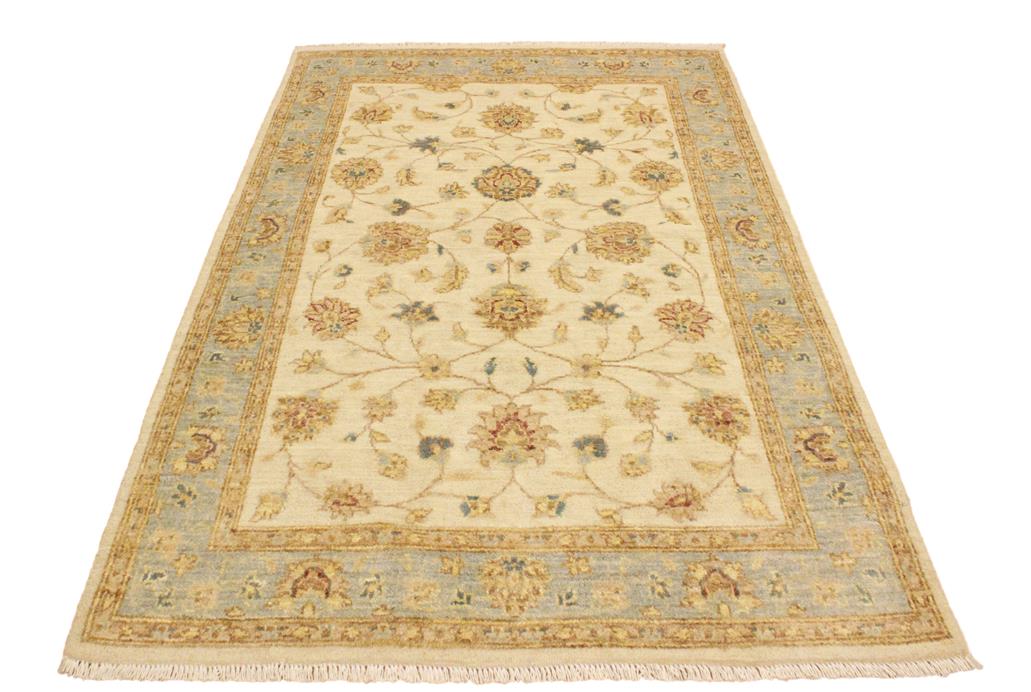 handmade Traditional Kafkaz Ivory Blue Hand Knotted RECTANGLE 100% WOOL area rug 4 x 6