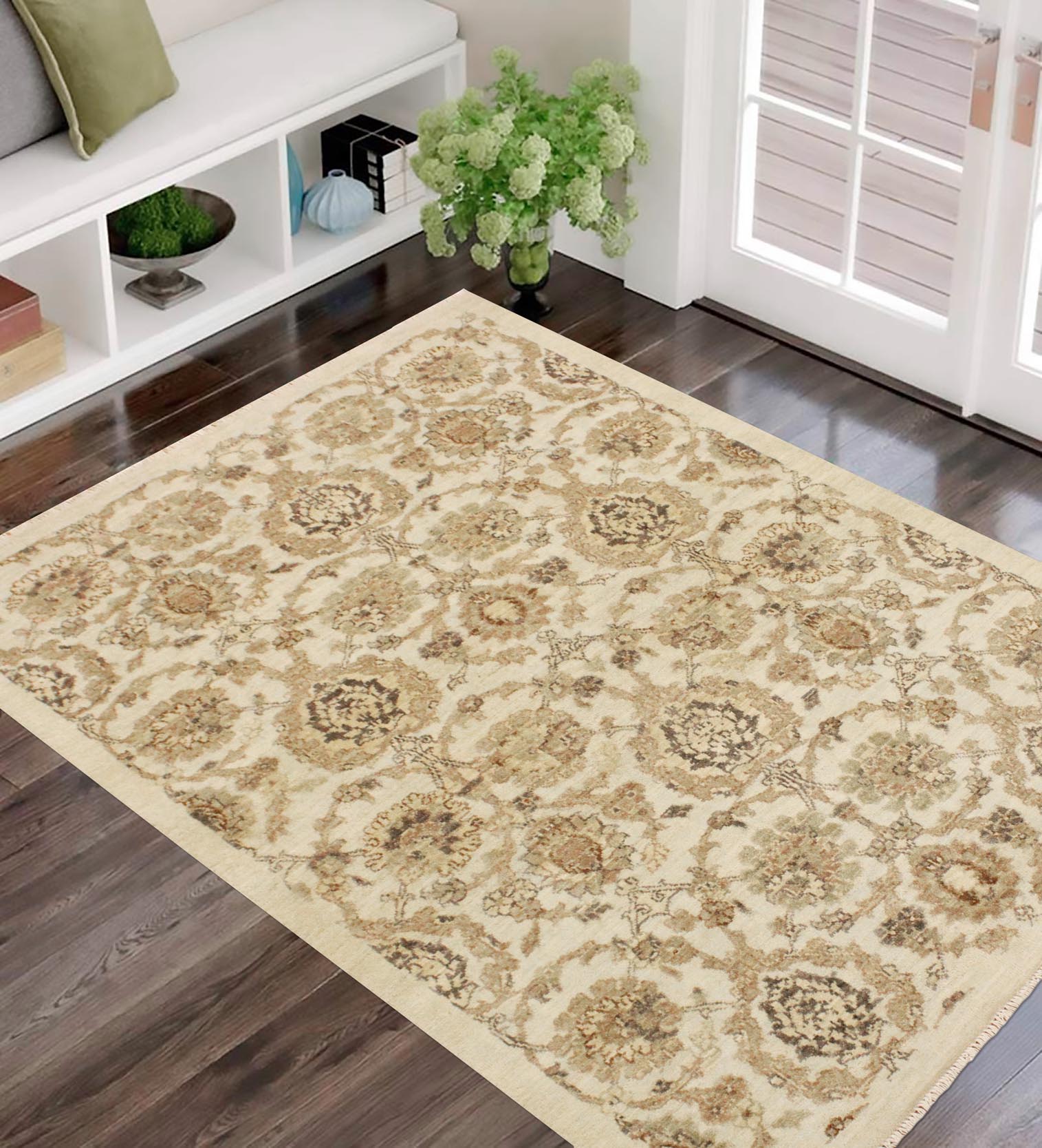 handmade Modern Kafkaz Ivory Tan Hand Knotted RECTANGLE 100% WOOL area rug 4' x 6'