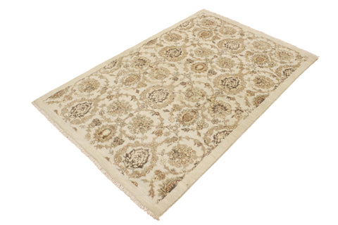 handmade Modern Kafkaz Ivory Tan Hand Knotted RECTANGLE 100% WOOL area rug 4' x 6'