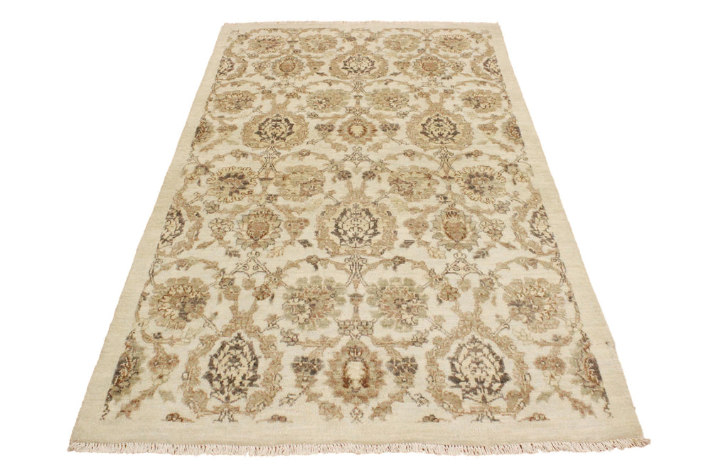 handmade Modern Kafkaz Ivory Tan Hand Knotted RECTANGLE 100% WOOL area rug 4' x 6'