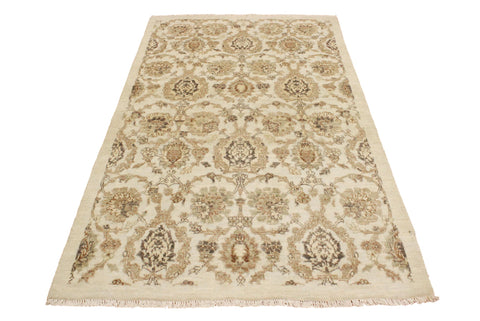 handmade Modern Kafkaz Ivory Tan Hand Knotted RECTANGLE 100% WOOL area rug 4' x 6'