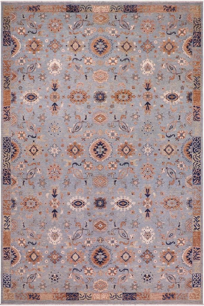 handmade Traditional Kafkaz Blue Tan Hand Knotted RECTANGLE 100% WOOL area rug 9 x 12