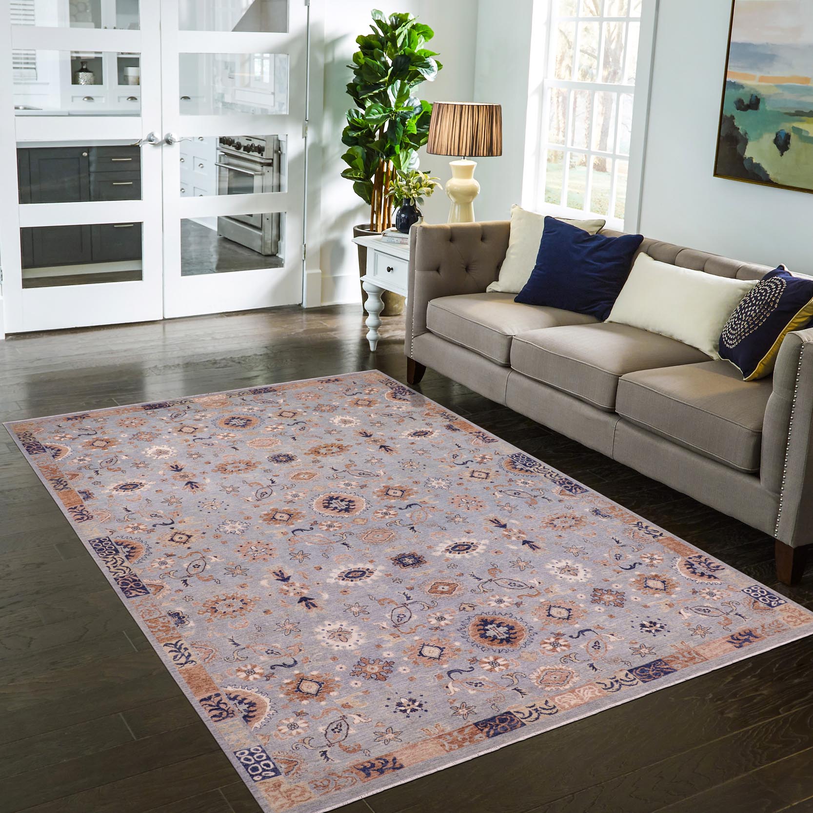 handmade Modern Kafkaz Blue Tan Hand Knotted RECTANGLE 100% WOOL area rug 9' x 12'