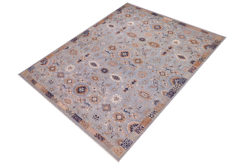 handmade Modern Kafkaz Blue Tan Hand Knotted RECTANGLE 100% WOOL area rug 9' x 12'