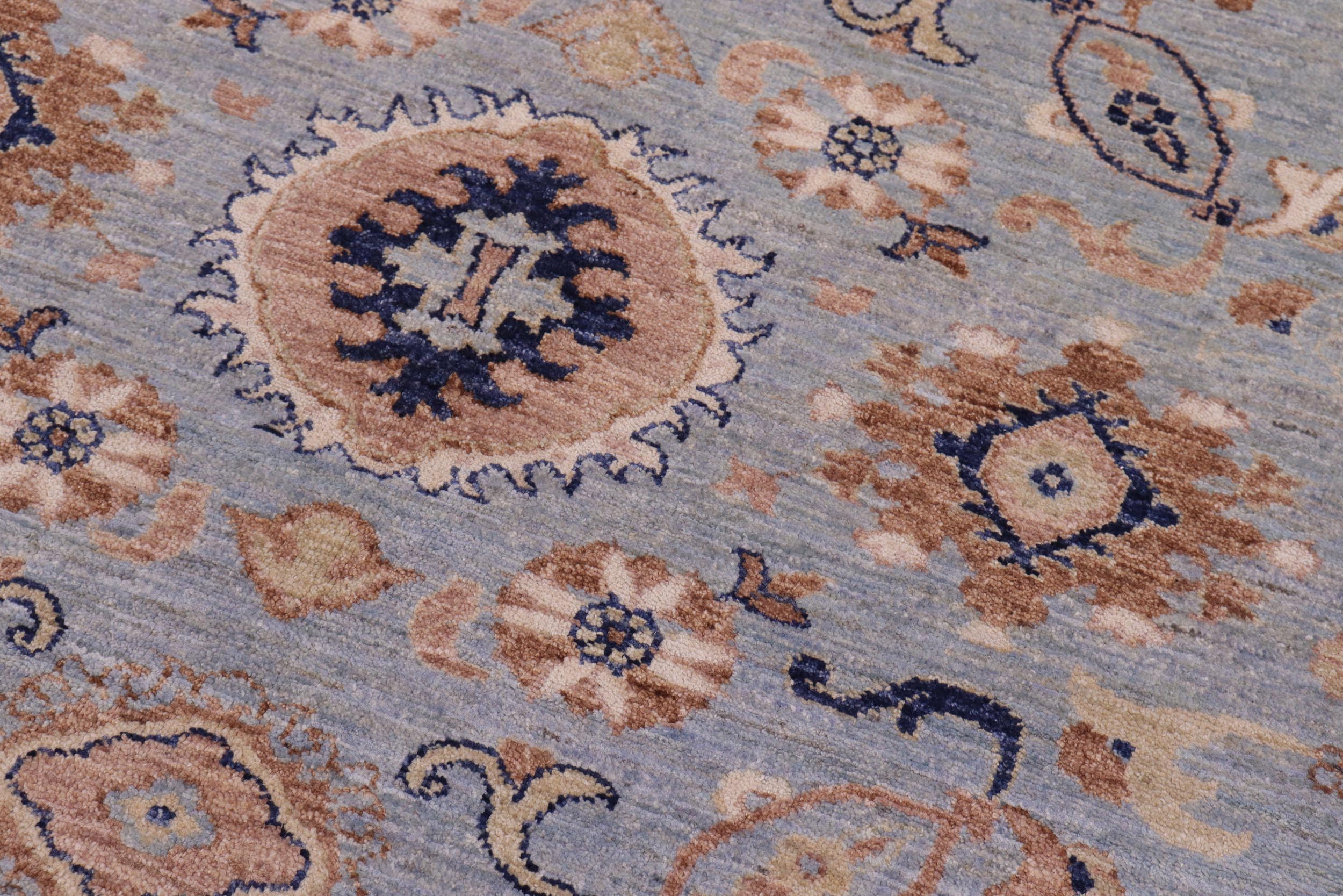 handmade Modern Kafkaz Blue Tan Hand Knotted RECTANGLE 100% WOOL area rug 9' x 12'