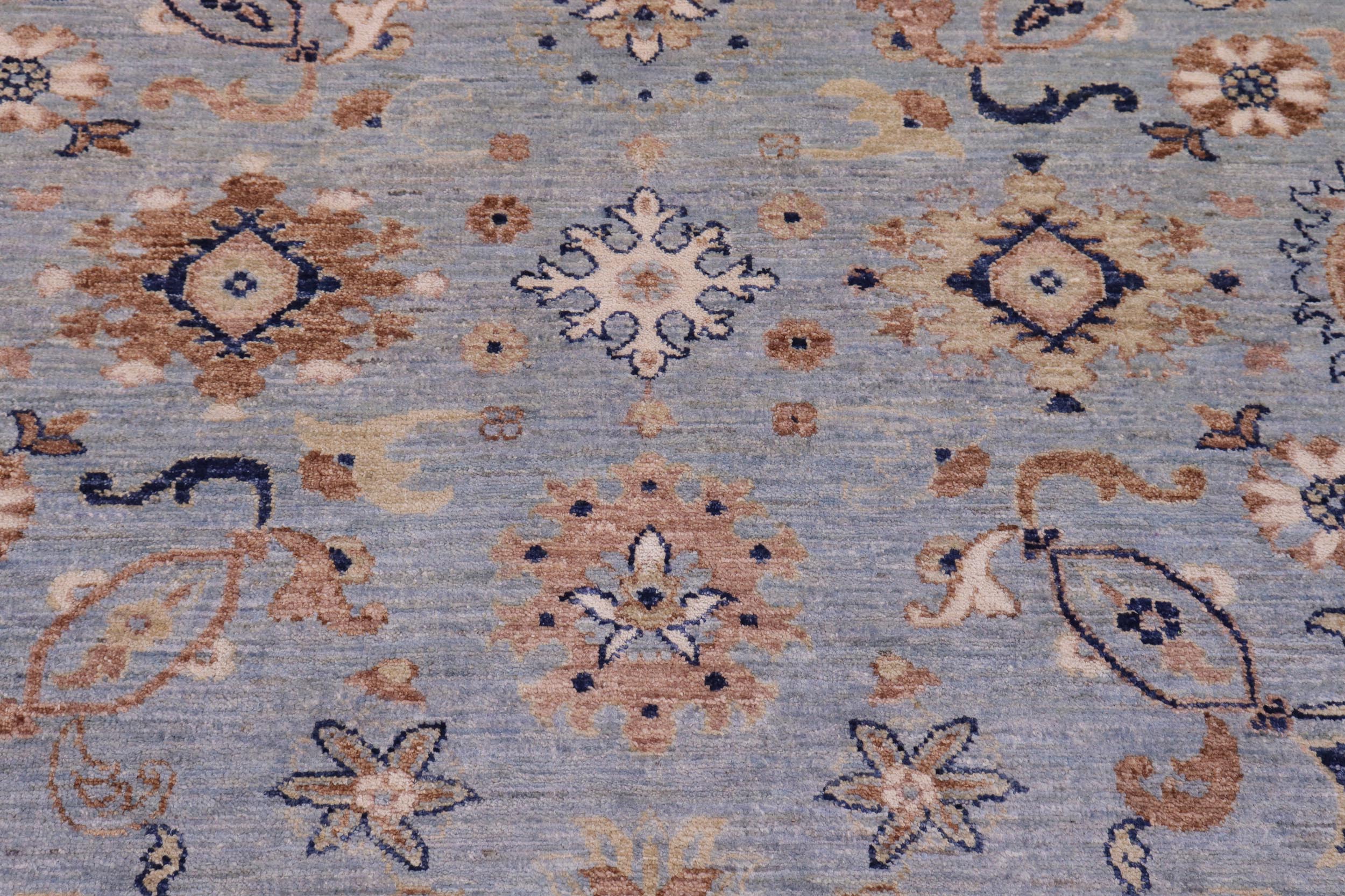 handmade Modern Kafkaz Blue Tan Hand Knotted RECTANGLE 100% WOOL area rug 9' x 12'