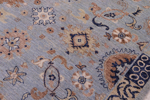 handmade Modern Kafkaz Blue Tan Hand Knotted RECTANGLE 100% WOOL area rug 9' x 12'