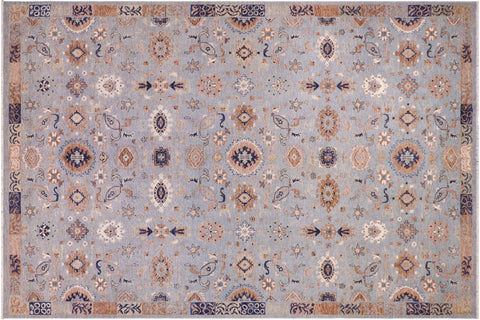 handmade Modern Kafkaz Blue Tan Hand Knotted RECTANGLE 100% WOOL area rug 9' x 12'