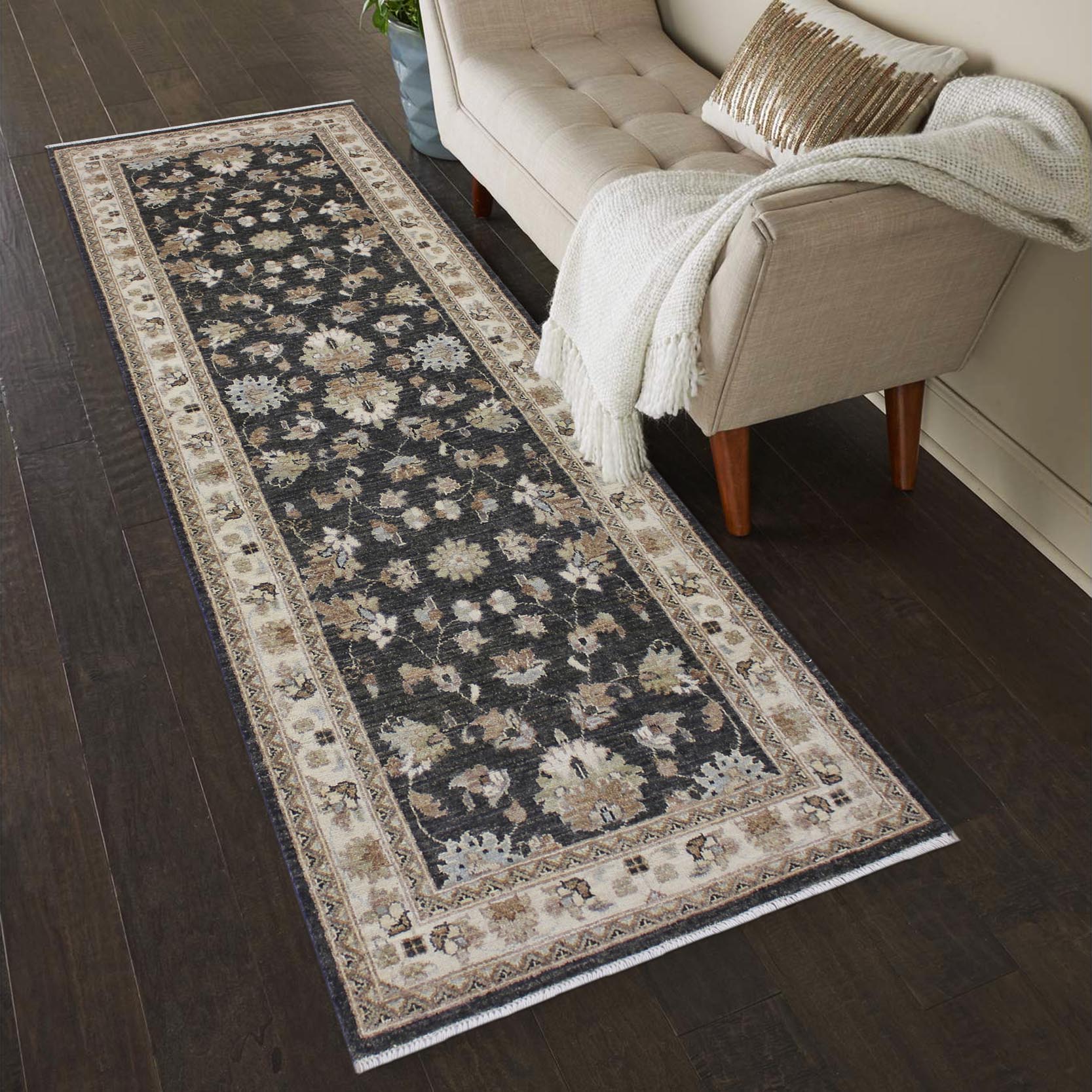 handmade Traditional Kafkaz Gray Ivory Hand Knotted RUNNER 100% WOOL area rug 3' x 8'