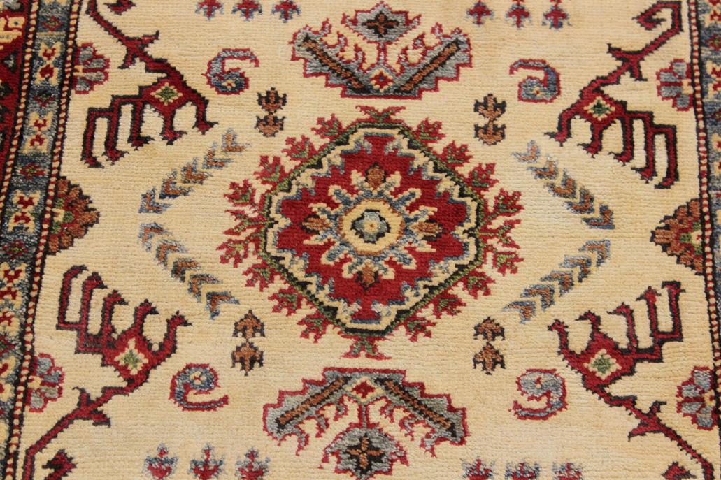 handmade Geometric Kazak Ivory Red Hand Knotted RUNNER 100% WOOL area rug 3x10