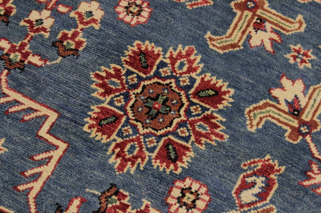 handmade Geometric Kazak Blue Ivory Hand Knotted OCTAGON 100% WOOL area rug 8x8