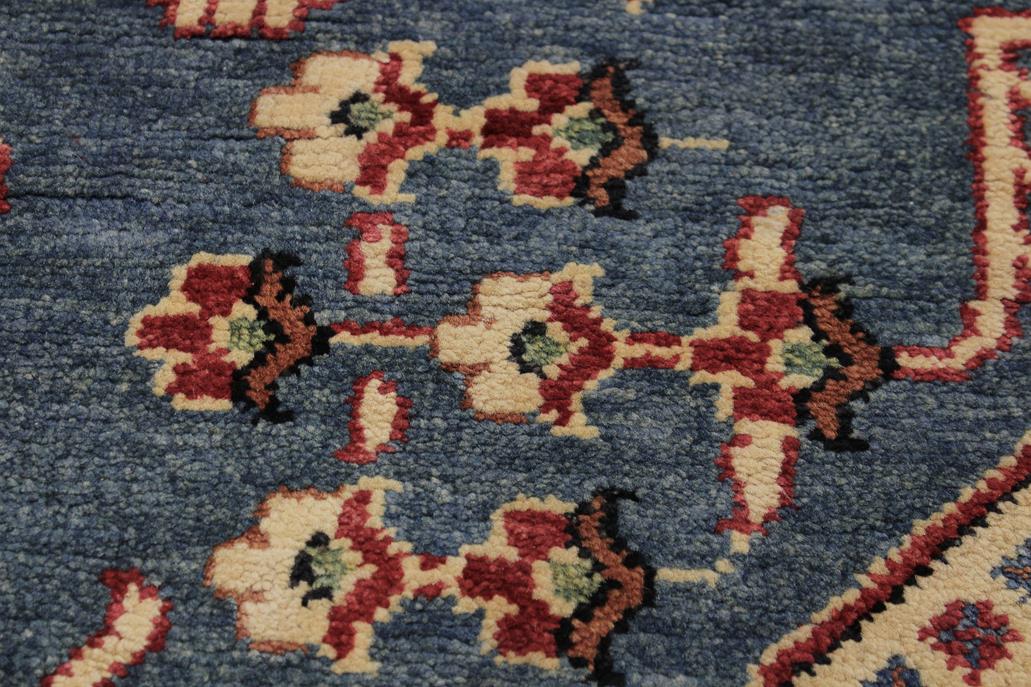 handmade Geometric Kazak Blue Ivory Hand Knotted OCTAGON 100% WOOL area rug 8x8