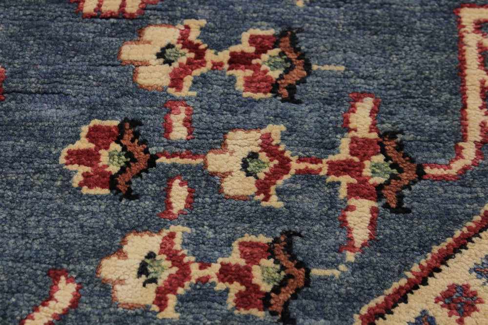 handmade Geometric Kazak Blue Ivory Hand Knotted OCTAGON 100% WOOL area rug 8x8