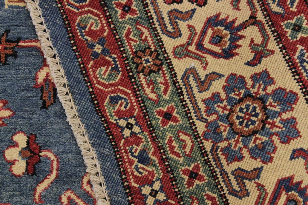 handmade Geometric Kazak Blue Ivory Hand Knotted OCTAGON 100% WOOL area rug 8x8