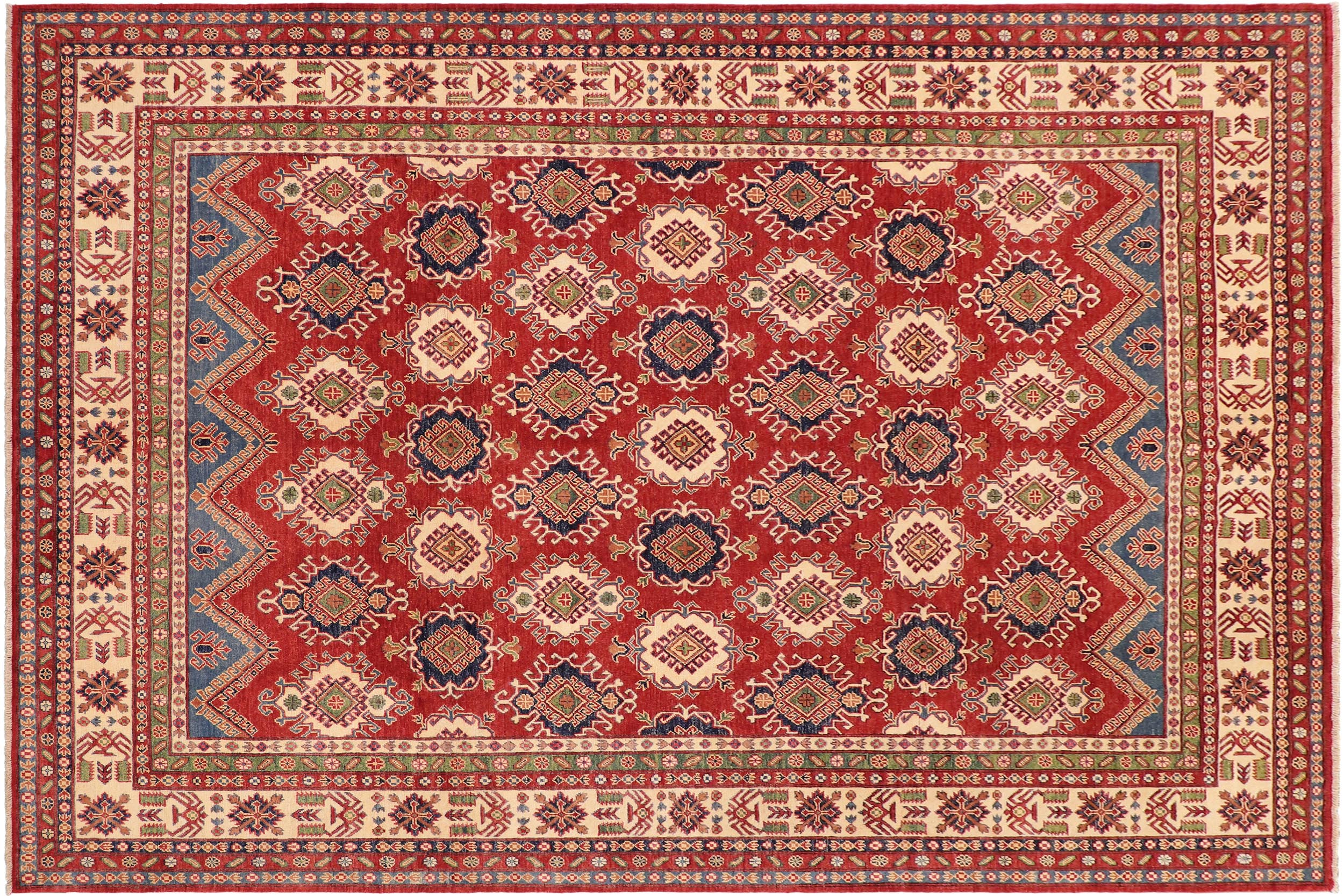 handmade Geometric Kazak Red Beige Hand Knotted RECTANGLE 100% WOOL area rug 9' x 12'