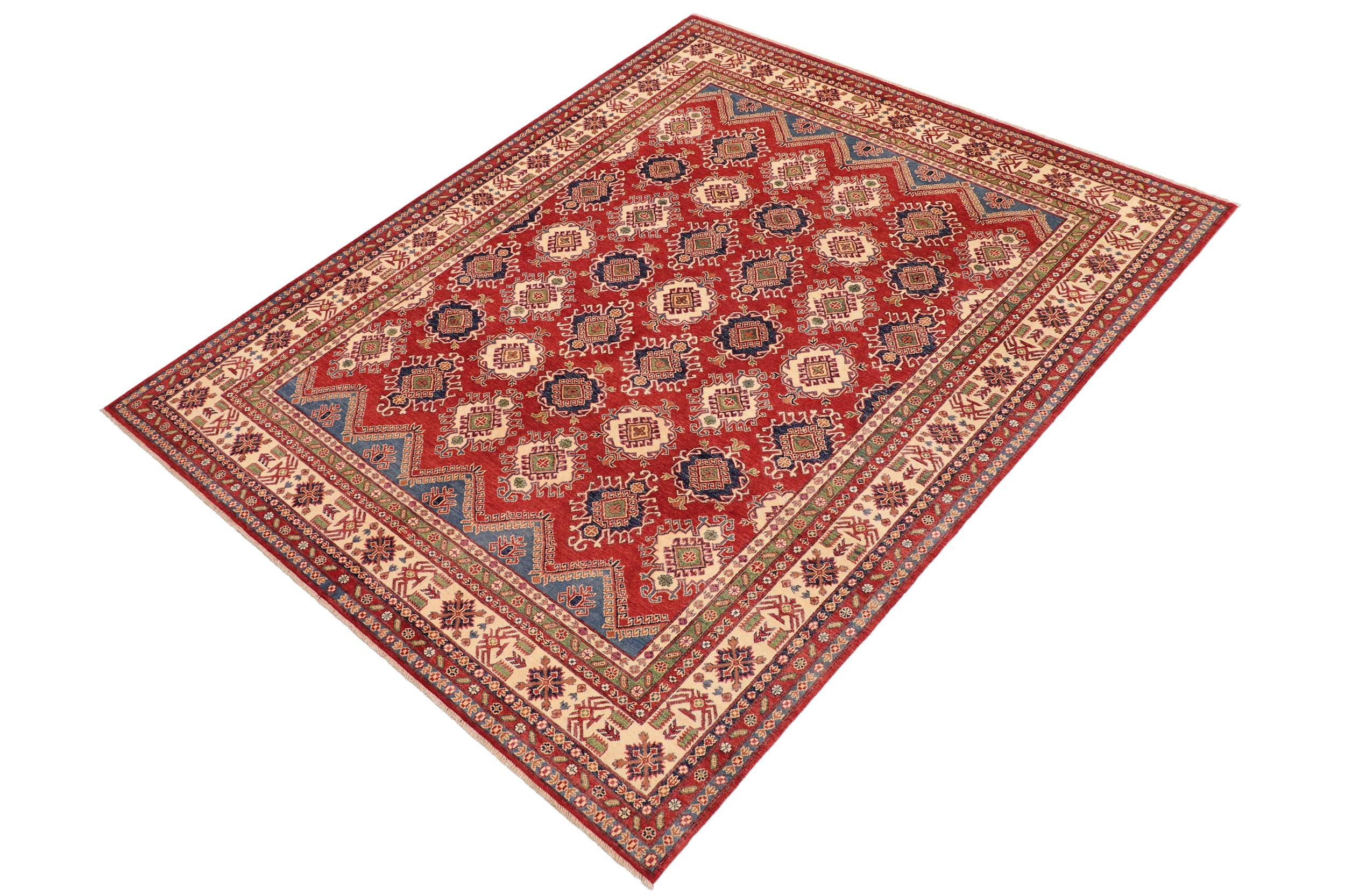 handmade Geometric Kazak Red Beige Hand Knotted RECTANGLE 100% WOOL area rug 9' x 12'