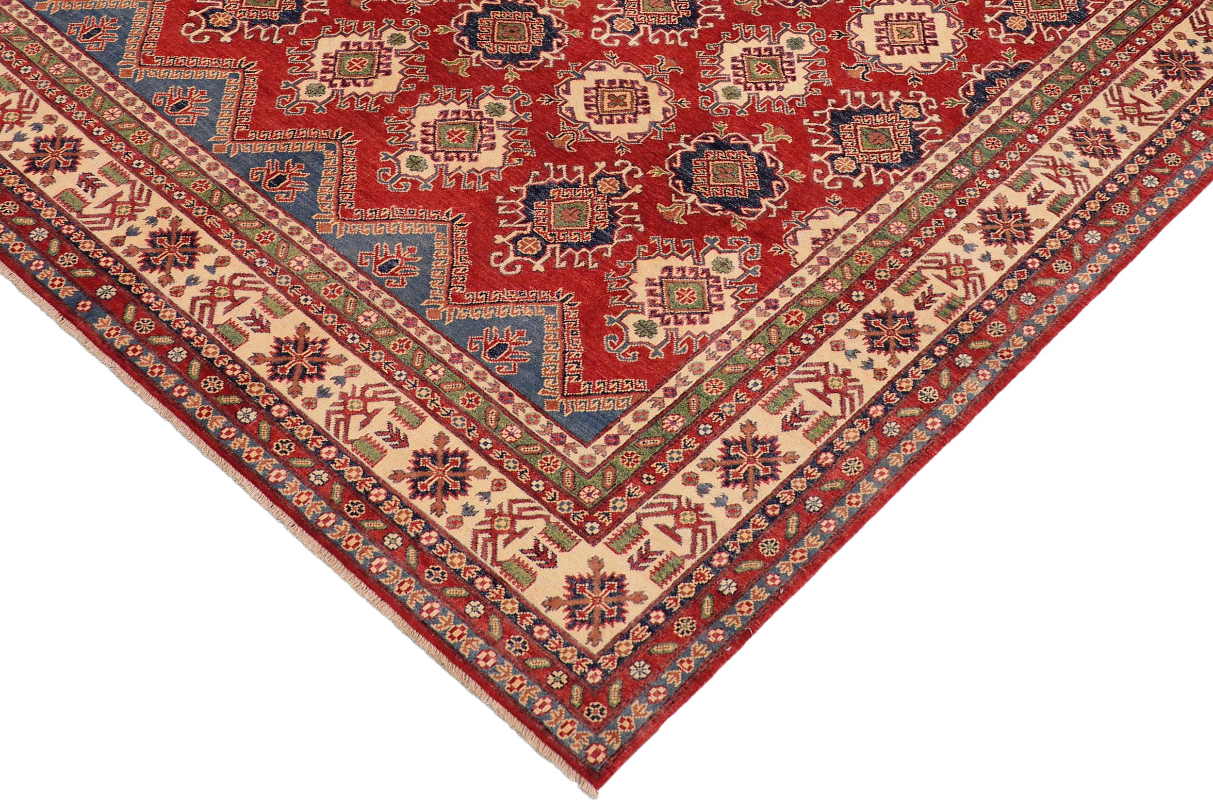 handmade Geometric Kazak Red Beige Hand Knotted RECTANGLE 100% WOOL area rug 9' x 12'