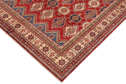 handmade Geometric Kazak Red Beige Hand Knotted RECTANGLE 100% WOOL area rug 9' x 12'