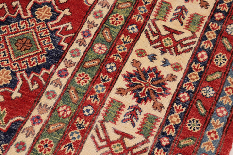 handmade Geometric Kazak Red Beige Hand Knotted RECTANGLE 100% WOOL area rug 9' x 12'