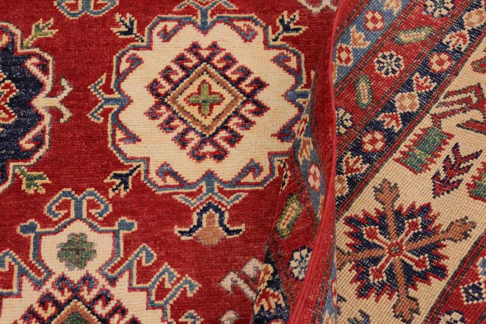 handmade Geometric Kazak Red Beige Hand Knotted RECTANGLE 100% WOOL area rug 9' x 12'