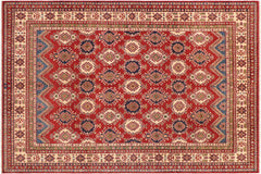 handmade Geometric Kazak Red Beige Hand Knotted RECTANGLE 100% WOOL area rug 9' x 12'