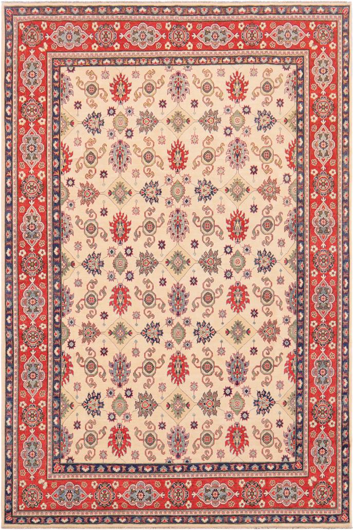 handmade Geometric Kazak Beige Red Hand Knotted RECTANGLE 100% WOOL area rug 9' x 12'