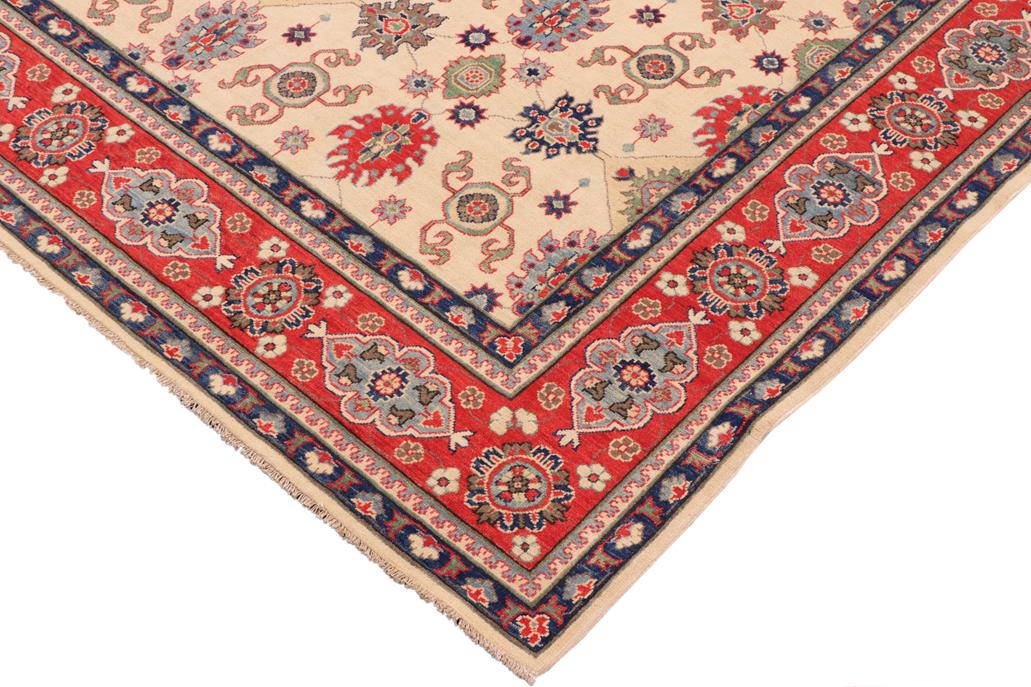 handmade Geometric Kazak Beige Red Hand Knotted RECTANGLE 100% WOOL area rug 9' x 12'