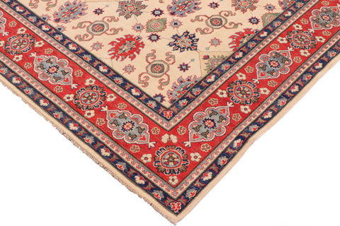 handmade Geometric Kazak Beige Red Hand Knotted RECTANGLE 100% WOOL area rug 9'X12'